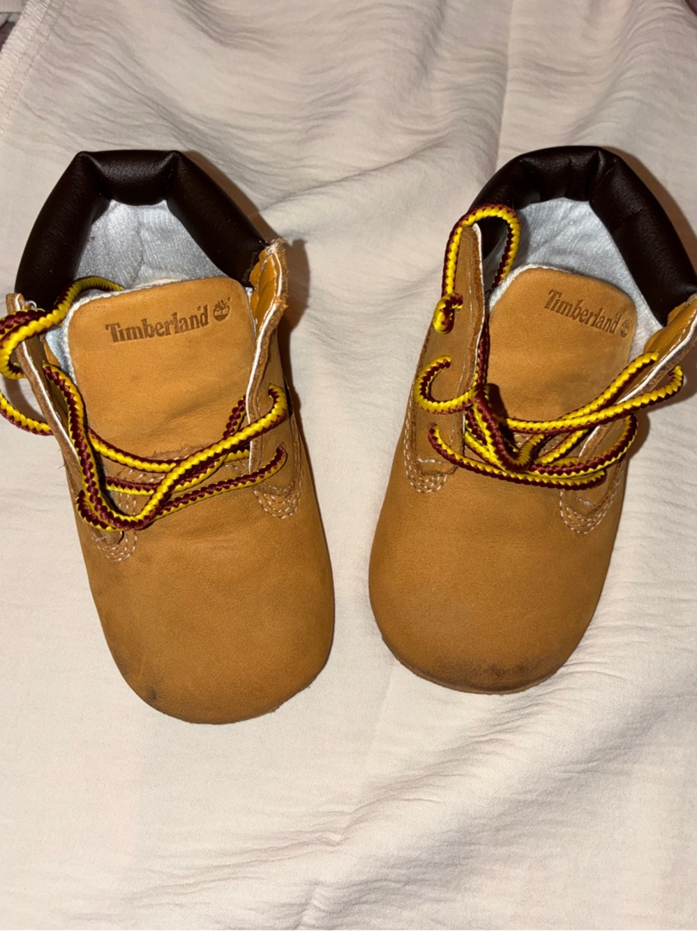 Timberland Kids Wheat Brown Nubuck Lace Boots with Yellow/Burgundy Laces